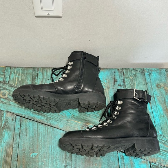 Charles David l Lace Up Zip Biker Boots Leather Size 9.5 - Picture 11 of 11